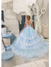 Ivory Lace Blue Tulle Tiered Flower Girl Dress